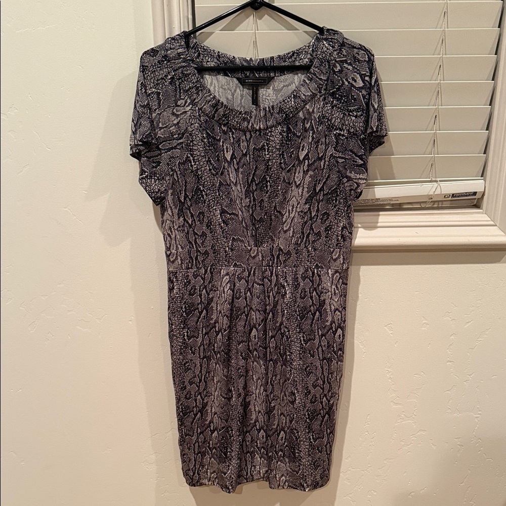 BCBGMaxAzria Black and Gray Snake Print Midi Dress